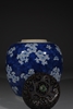 Picture of Kangxi Period Blue White Cracked Ice Hawthorne Jar with Carved Wood Lid Jade Finial