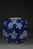 Picture of Kangxi Period Blue White Cracked Ice Hawthorne Jar with Carved Wood Lid Jade Finial